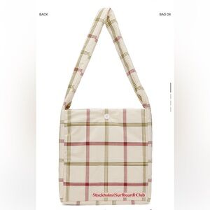 Cream and Red Plaid Shoulder Bag with Long Strap